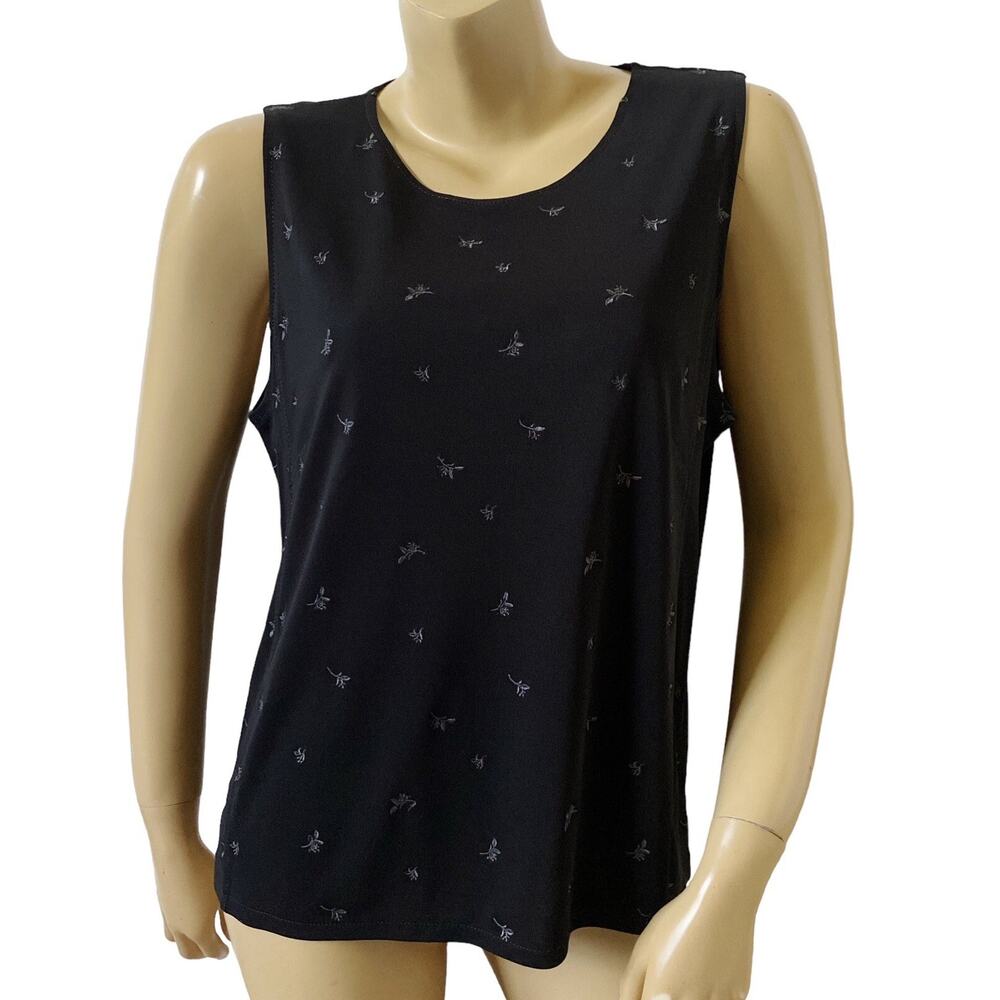 LIZ CLAIBORNE Collection Womens Size XL Black Sleeveless Embroidered Tank Shirt